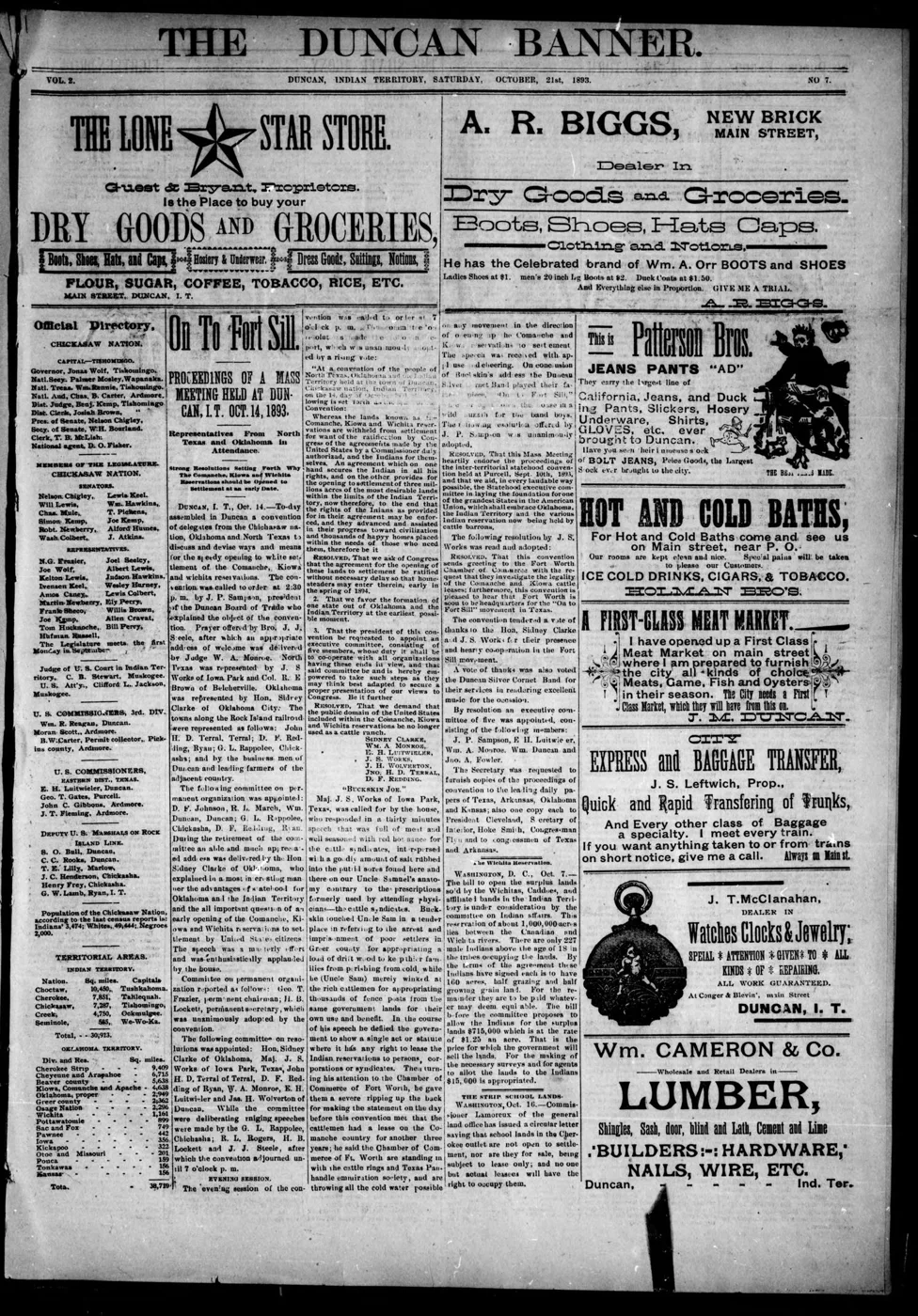 The Duncan Banner., 1893-10-21, page 1