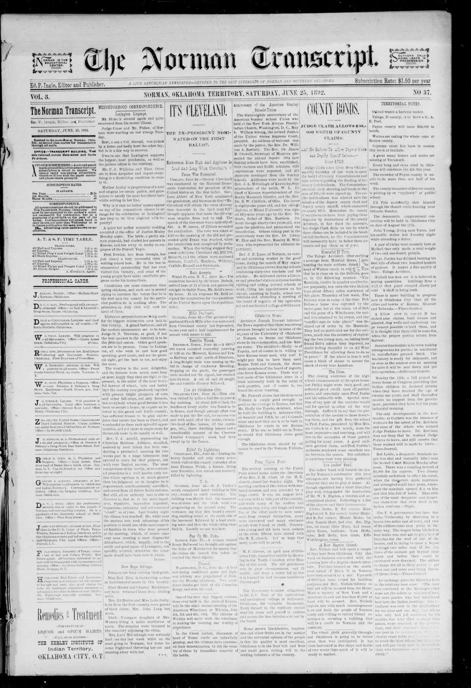 The Norman Transcript., 1892-06-25, page 1