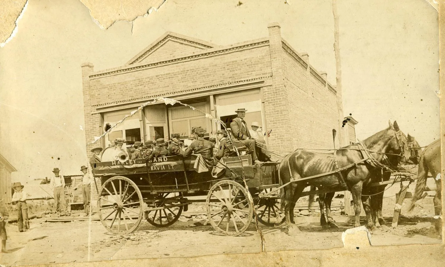 Photograph of the Harley Institute's Boy's Band in a wagon, Ravia, Indian Territory, c. 1903.