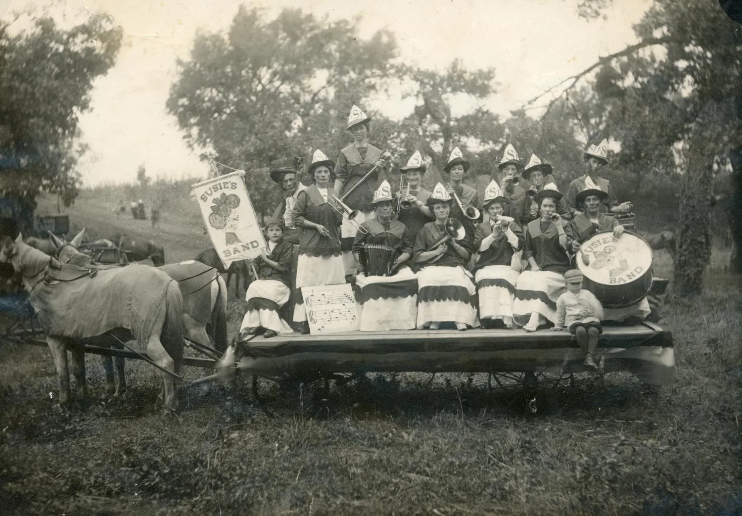 Photograph of Susie's Band during the annual celebration at Fair Park, Carnegie, OK.