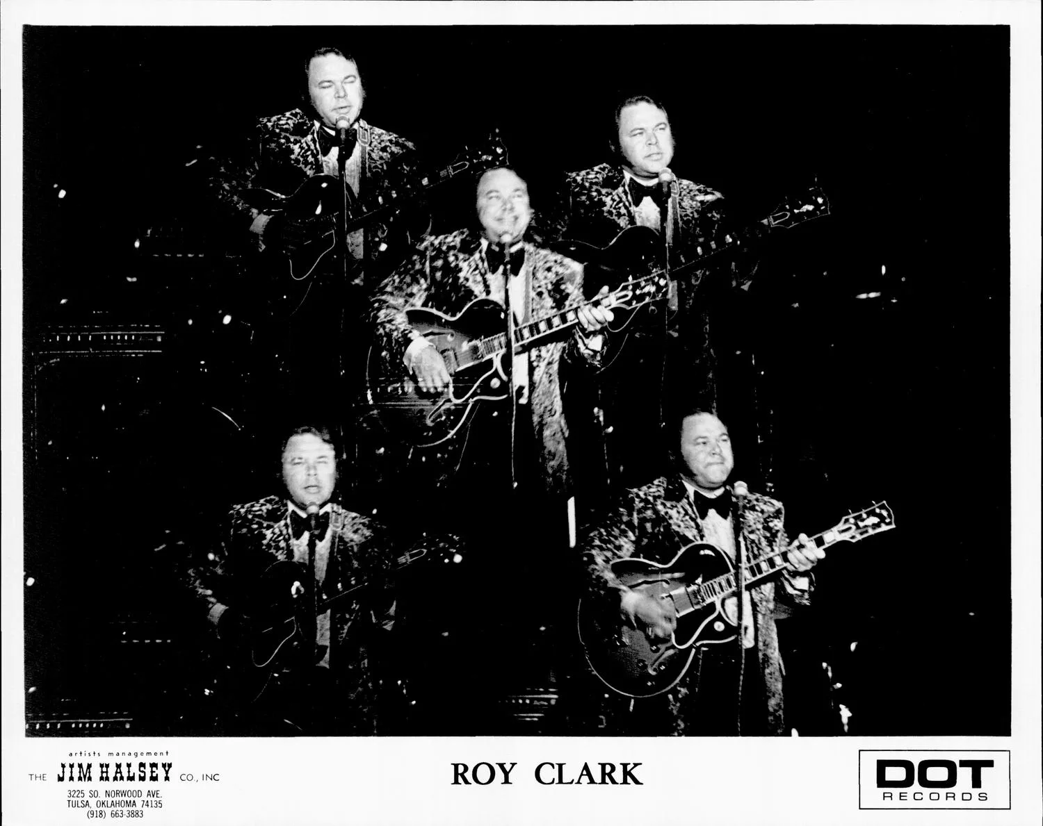 Clark Roy playing guitar, with multi images of him behind him.