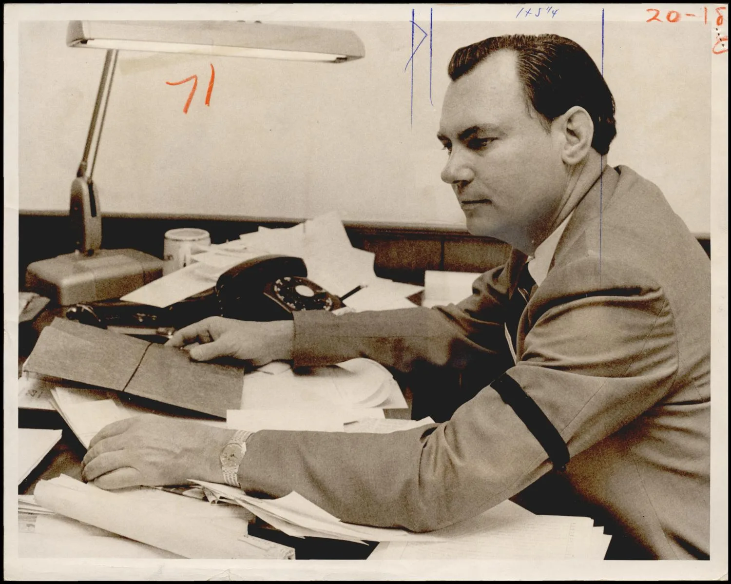 Photograph used for a story in the Daily Oklahoman newspaper. Caption: "BLACK ARM BAND was worn Tuesday by State Sen. Gene Sstipe, D-McAlester, to protest the conviction of Lt. William Calley."