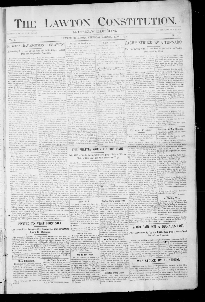The reviewed Oklahoma band history identifies Lawton Band in Lawton and gives the evidence date as 1900s-1920s.