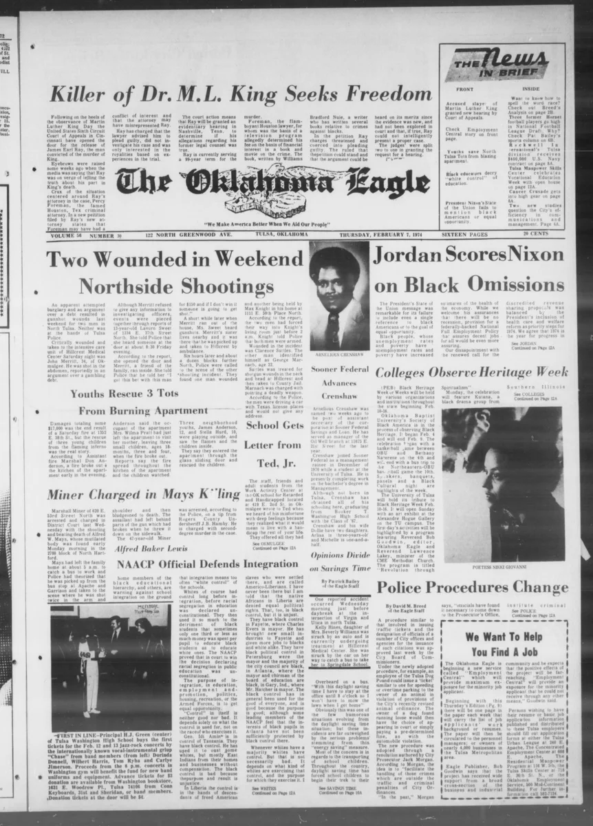 Booker T. Washington band-uniform benefit notice Oklahoma Eagle February 7 1974