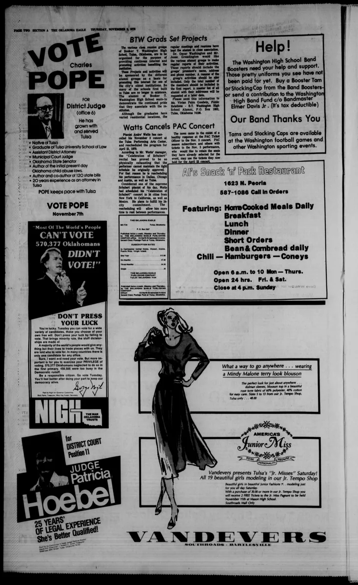 Washington High School Band Boosters appeal Oklahoma Eagle November 2 1978